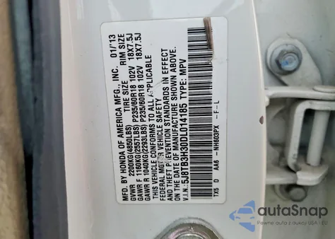 2013 Acura Rdx z USA, uszkodzony, nr VIN 5J8TB3H30DL014185